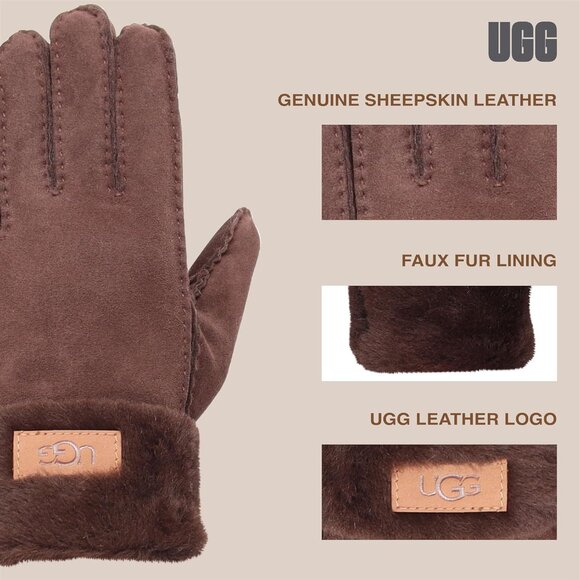 womens Burnt Cedar Turn Cuff Water Resistant Sheepskin Warmth And Comfort Gloves - Picture 4 of 5